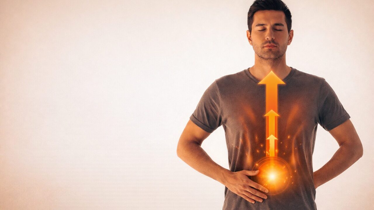 丹田を意識した正しい呼吸法を解説するイメージイラスト